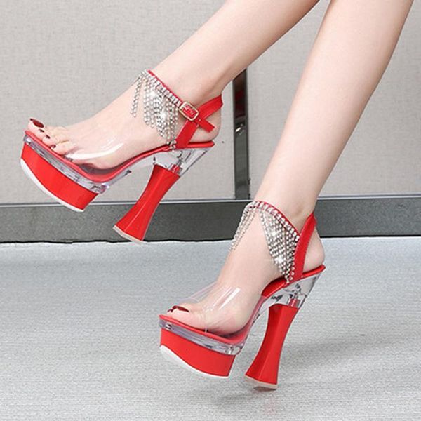 

sandals thick-soled high-heeled sandals women pole dancing platform non-slip thick-soled t-stage catwalk shoes 14cm high heels k4lz, Black