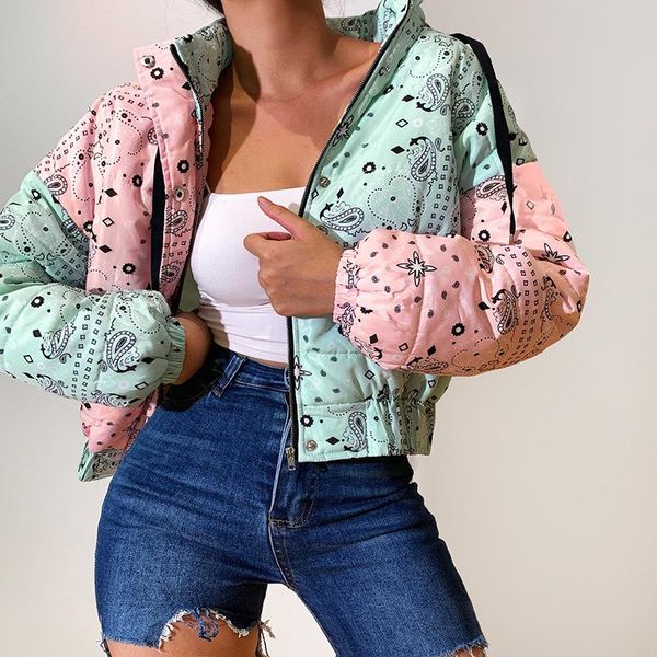 

women's jackets winter women casual y2k hoodies cotton-padded color block cashew nut print long sleeve outerwear with pockets drawstrin, Black;brown