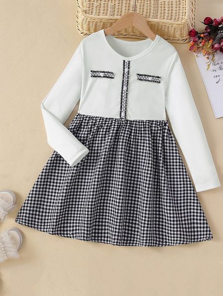 

girls gingham fake button dress she, Red;yellow