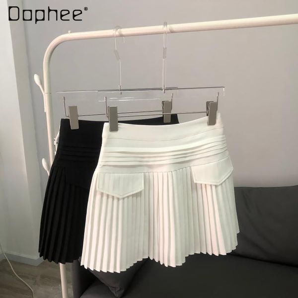 

spring and summer a- line skirt women's high waist slimming pleated short skirts, Black
