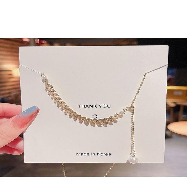 

chains wheat ear pearl necklace temperament simple clavicle chain taigang sweater jewelry gift, Silver