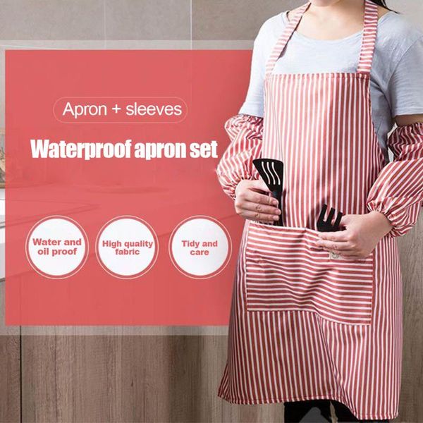 

aprons cooking apron suit waterproof clean sleeves polyester + safe adjustable kitchen