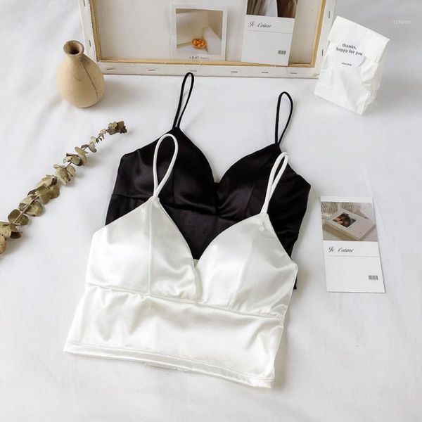 

bustiers & corsets silk bras for women satin wireless ladies lingerie crop camis bralette beauty back, Black;white