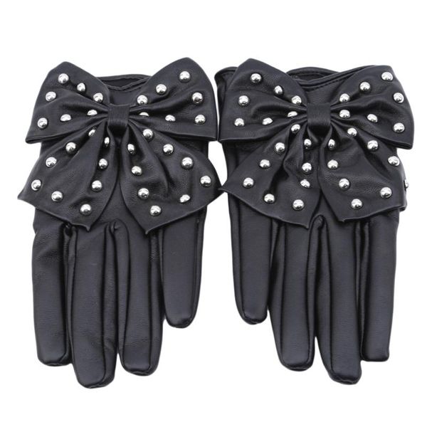 

five fingers gloves selling lady winter rivet butterfly bow soft pu leather for women fashion accessory, Blue;gray