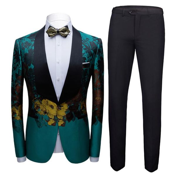 

test floral printed men's marriage suit street stage banquet performance 2pcs gentleman suits dress wedding & blazers, White;black