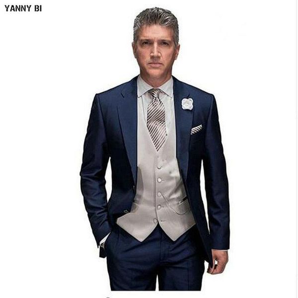 

smoking trajes de hombres vestir custom made wedding suit navy fathers groom tuxedos mens groomsmen ( jacket+pants+vest) men's suits &, White;black