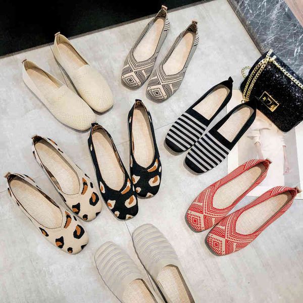 

ladies flat shoes knitted square toe moccasin color mixed soft zapatos de sports zapatillas mujer ballet breathable 60% off store online, Black