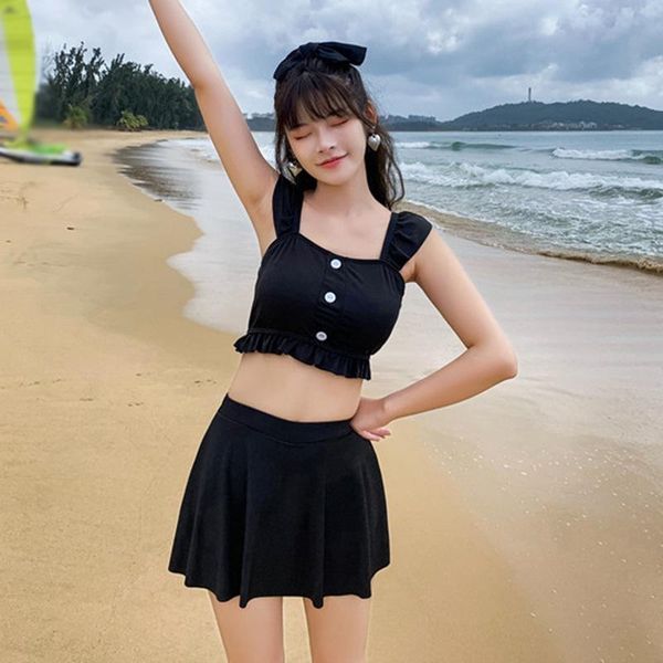 

one-piece suits women two piece swimsuit sweet fresh gathered split thin high waist short style swimwear summer swimming beach