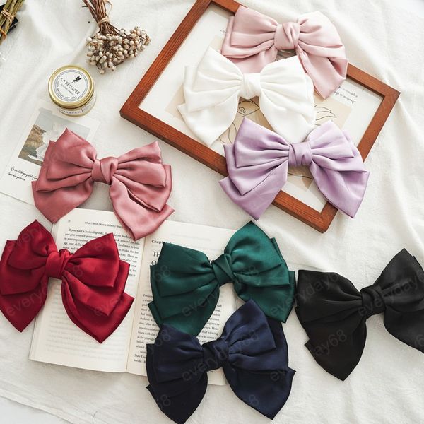 

satin big bow barrette girls women hair clips headwear chiffon hair accessories, Golden;silver
