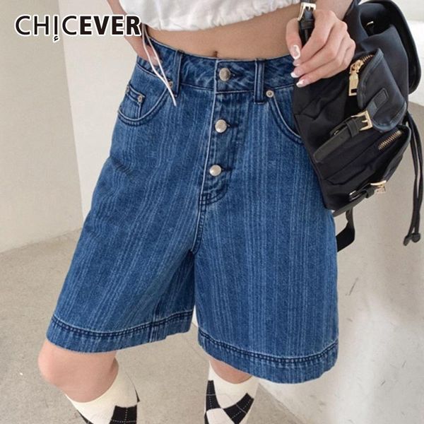 

women's shorts chicever blue striped buttons casual jeans female high waist pocket fashion korean wide leg for women autumn style 2021, White;black