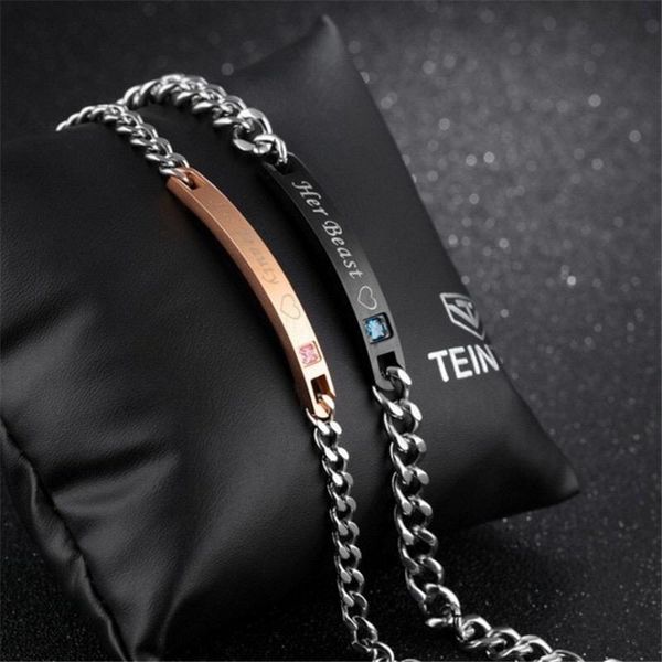 

link, chain her beas his beautyt lover's bracelet rose gold, Black