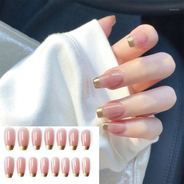 

24pcs wearable french false nails detachable fake ballerina full cover artificial nail art tips manicure tool with glue1, Red;gold