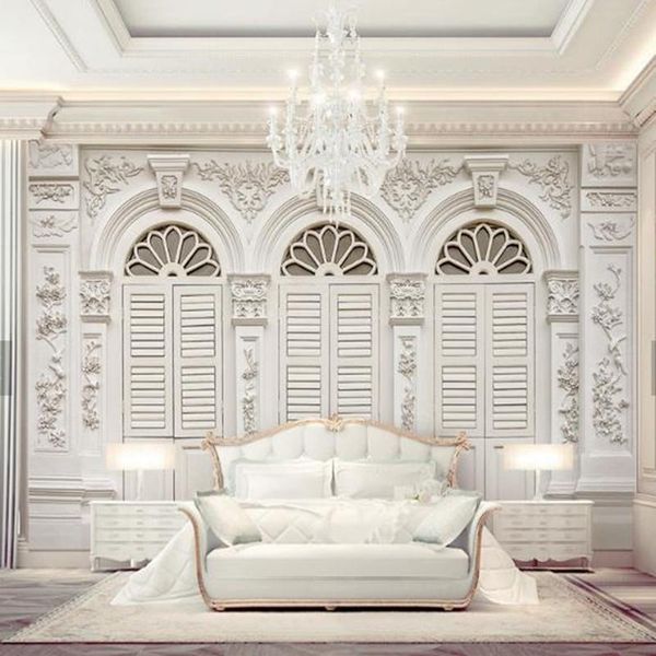 

wallpapers custom po european luxurious white pattern wall papers for walls 3d living room background home decor flower mural