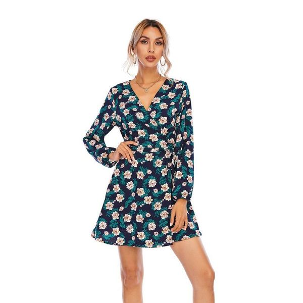 

casual dresses dress for women 2021 autumn v-neck one-piece holiday printed floral skirt bodycon maxi, Black;gray