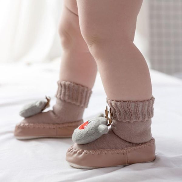 

first walkers 2021 winter baby warm socks cotton infant boys girls cartoon doll soft bottom non-slip toddler crib shoes