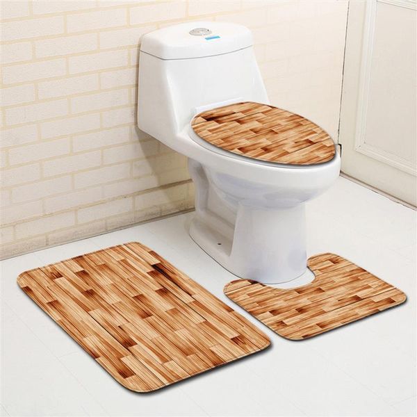 

bath mats 3pcs bathroom mat set wood grain toilet rugs flannel anti slip shower carpets lid cover room rug floor