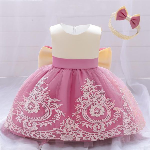

girl's dresses baby princess dress for girls born 1 year birthday party christening gown lace flower toddler wedding baptism clothes, Red;yellow
