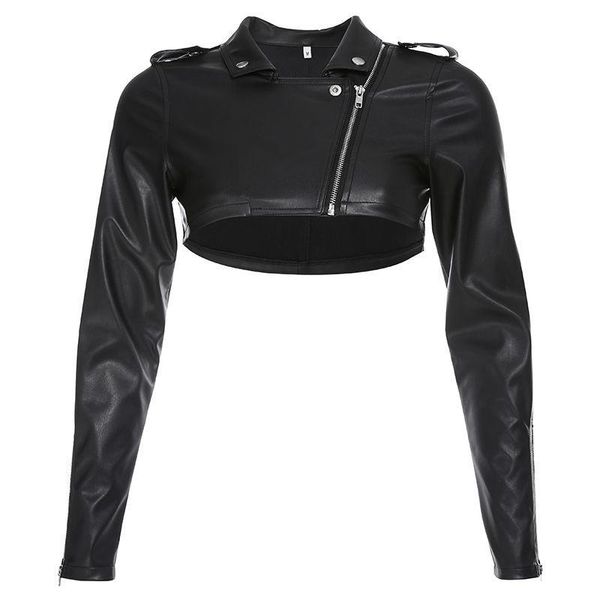 

women's leather & faux 2021 spring autumn black pu street wear punk style womens jacket coat long sleeve zipper short