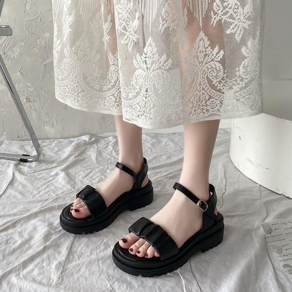 

sandals roman female student fairy style 2021 summer korean version of the net red sponge cake platform fashion, Black