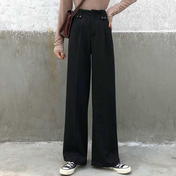 

women's pants & capris whcw cgdsr loose 2021 high waist casual autumn suit solid winter pant trousers women wide leg office plus size k, Black;white