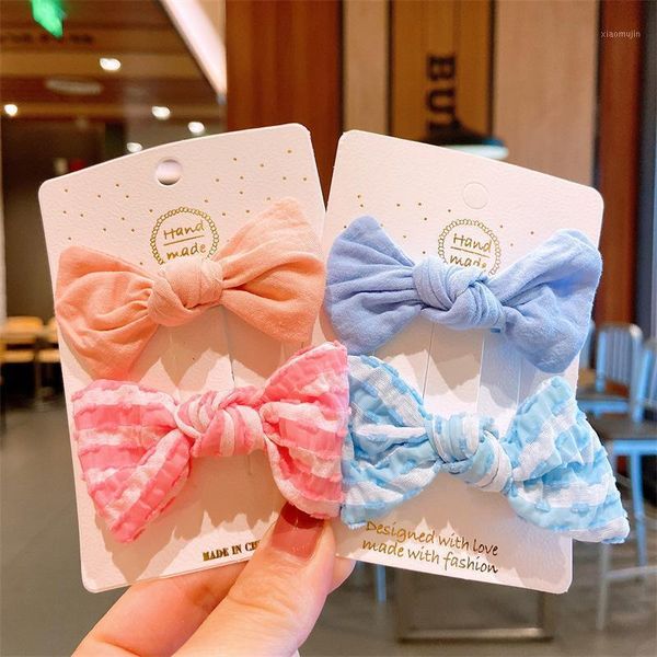 

hair accessories 2/4pcs/pack knotted bows clips for girls cute solid colors stripe cotton bowknot kids harpins barrettes child headdress, Slivery;white