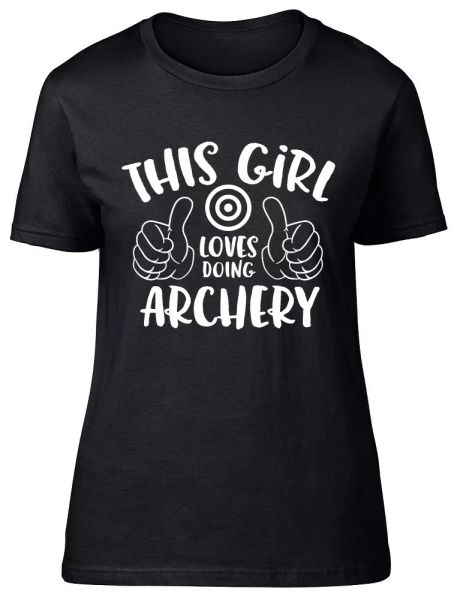 

this girl loves doing archery womens ladies fitted t-shirt, White;black