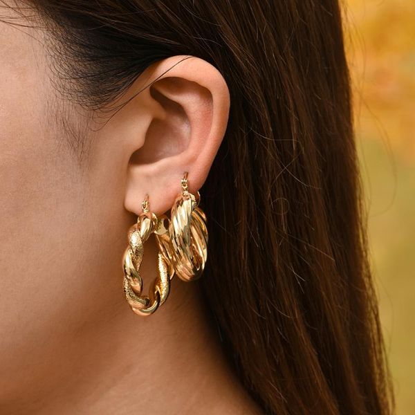 

hoop & huggie minimalist gold color twisted round chunky earrings for women fashion geometric circle metal big jewelry gifts, Golden;silver