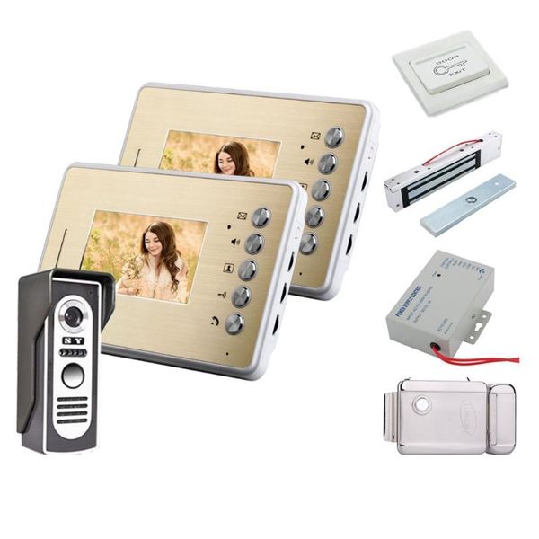 

home security 4.3 inch video door phone doorbell intercom kit 1-camera 2-monitor night vision+electronic locks set phones