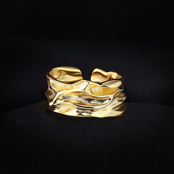 

european style nostalgia ins irregular fold texture 925 sterling silver fashion temperament personality female silver ring