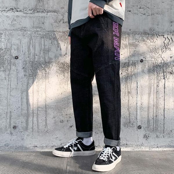 

spring and autumn men's fitting jeans casual classic style fashion denim cropped pants black harem, Blue