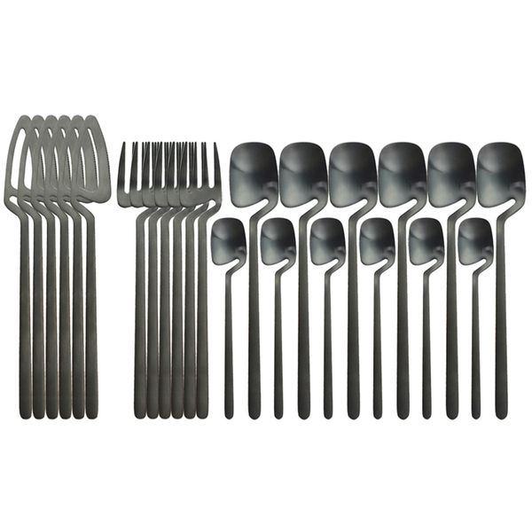 24 Pcs Facas Negras Forquilha Colher Spot Set De Alta Qualidade Cutelaria 18/10 Jantar De Aço Inoxidável Talheres de Talheres 211112