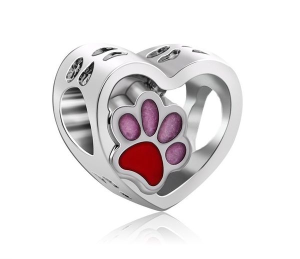

fits pandora bracelets 30pcs bear's paw enamel charms beads silver charms bead for women diy european necklace jewelry, Black