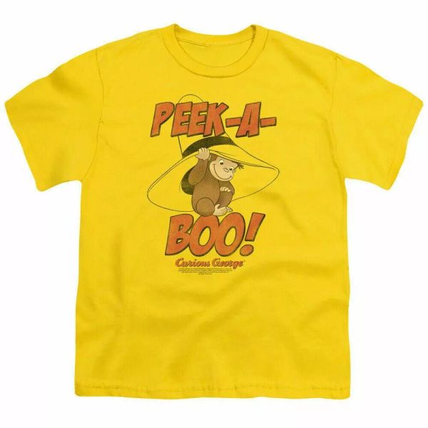 

Curious George Peek A Boo Kids Youth T Shirt Licensed Cartoon Tee Yellow, White;black