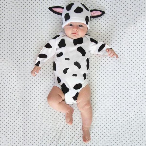 

children's sets infant baby girls boys blotch set print bodysuit romper cartoon ear hats outfits clothes clothing, White
