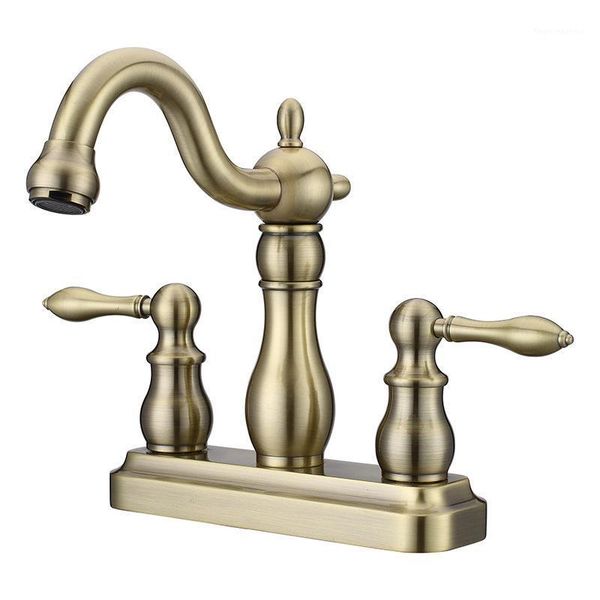 

antique bronze brass bathroom sink faucet three holes two handles basin mixer copper cold water tap1