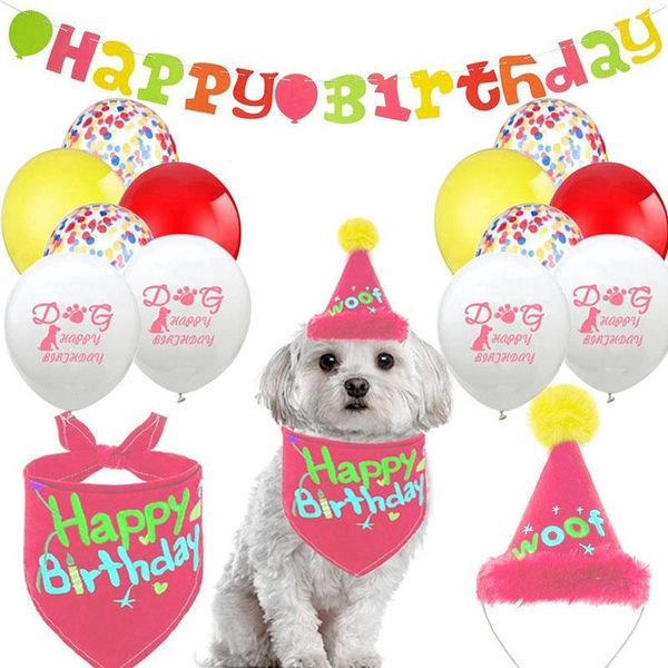 

party decoration pet birthday supplies themed pull flag balloon decorations include a banner cake with hat on of triangle towel