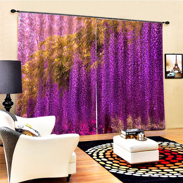 

customized modern home decoration living room curtain 3d purple flower curtains