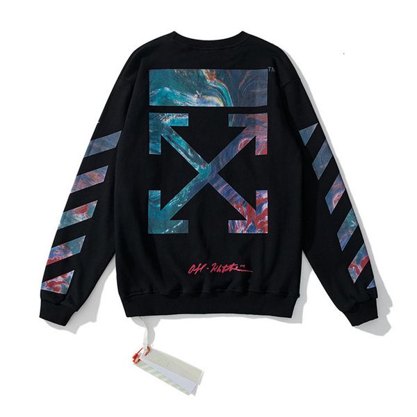 

white2021 fashion off arrstyle print camouflage long sleeve with velvet round neck sweater for men and women, Black
