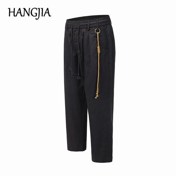 

men's pants streetwear hanging rope decoration nine-point fashionable black fitted men loose casual straight ankle length women