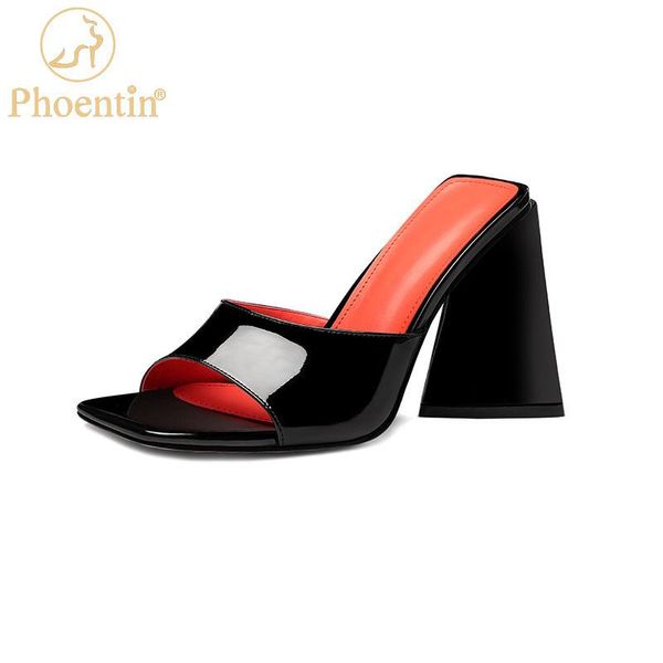 

phoneitn mules shoes party sandals women's super high heel 2021 summer open square toe one strap slippers ft1526, Black