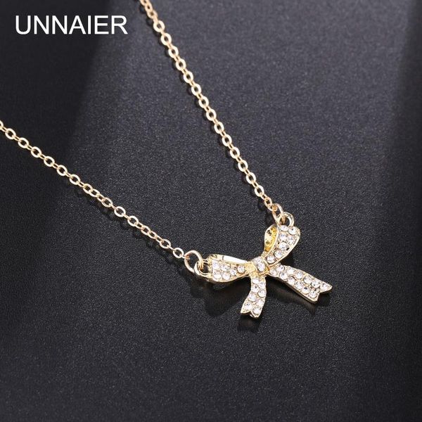 

chains unnaier korean fashion ladies necklace rhinestone bow clavicle chain gold 2021 trend jewelry, Silver