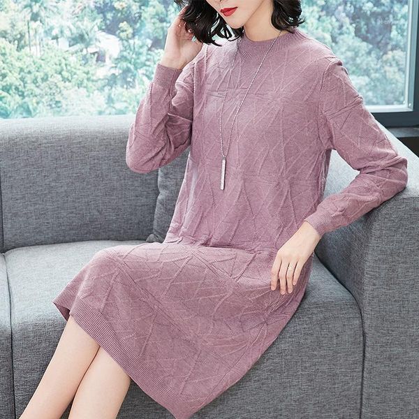 

women's long sweater dress autumn winter female fashion plaid knit pullovers, Black;gray