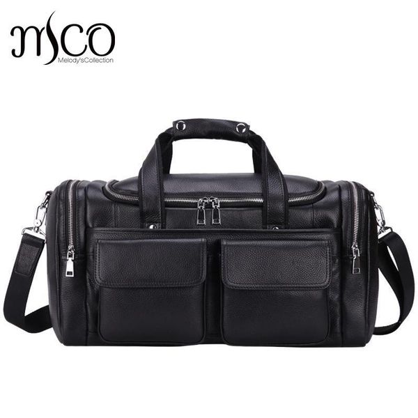 

duffel bags black fashion genuine leather travel bag 100% soft cowhide duffle for weeked 17" lapshoulder handbags dual use
