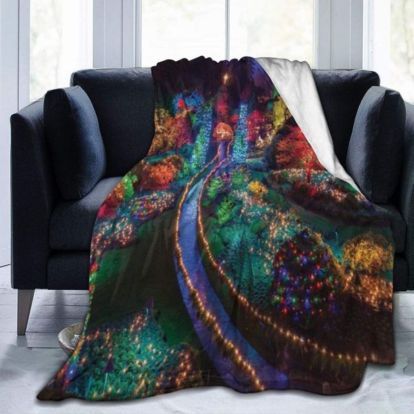 

Blanket Flannel Fleece Blanket Colorful Christmas View at Buchart Gardens Celebrations Seasonal Nature Picture Lightweight Super