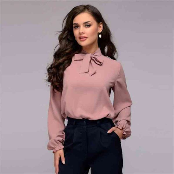 

spring autumn elegant women shirt bow tie ladies solid long sleeve chiffon shirts casual blusas, White
