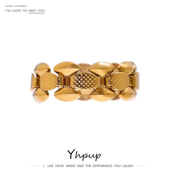 

wedding rings yhpup stainless steel chain ring statement metal texture golden fashion bague acier inoxydable accessories gift 2021, Slivery;golden