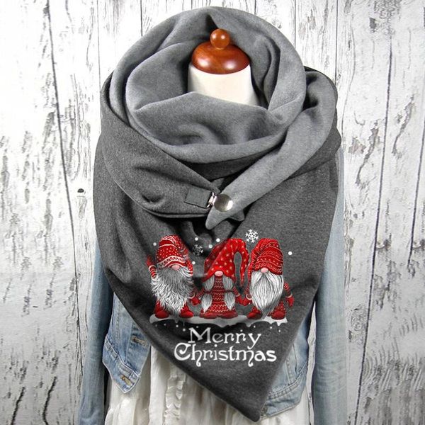 

scarves fashion women christmas print scarf female lady retro multi-purpose shawl button femme wraps foulard bufand #t3g, Blue;gray