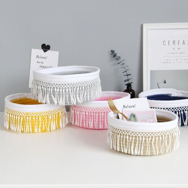 

storage baskets cotton rope basket woven simple deskdebris thread box number tassel