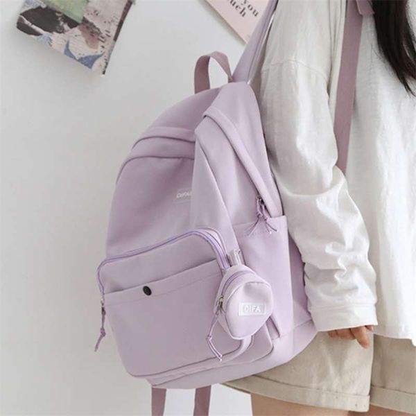 

waterproof nylon women backpack large capacity solid color travel bag college schoolbag for teenage girls lapbackpacks 210929