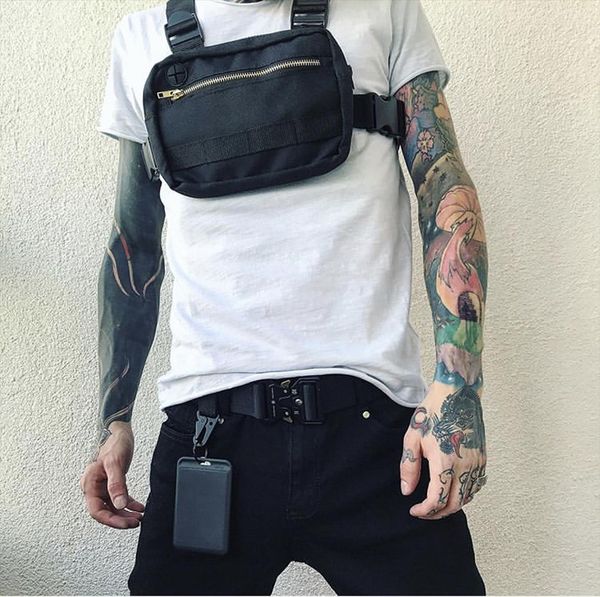 

small hip hop streetwear vest military chest bag for men functional waist packs adjustable pockets waistcoat fashion rig